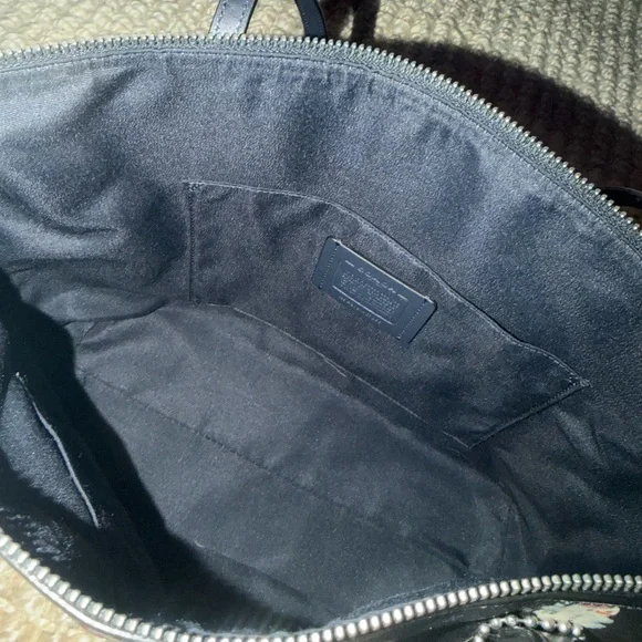 Coach Zip Top Navy Tote Bag with Snowman Print - Picture 7 of 8